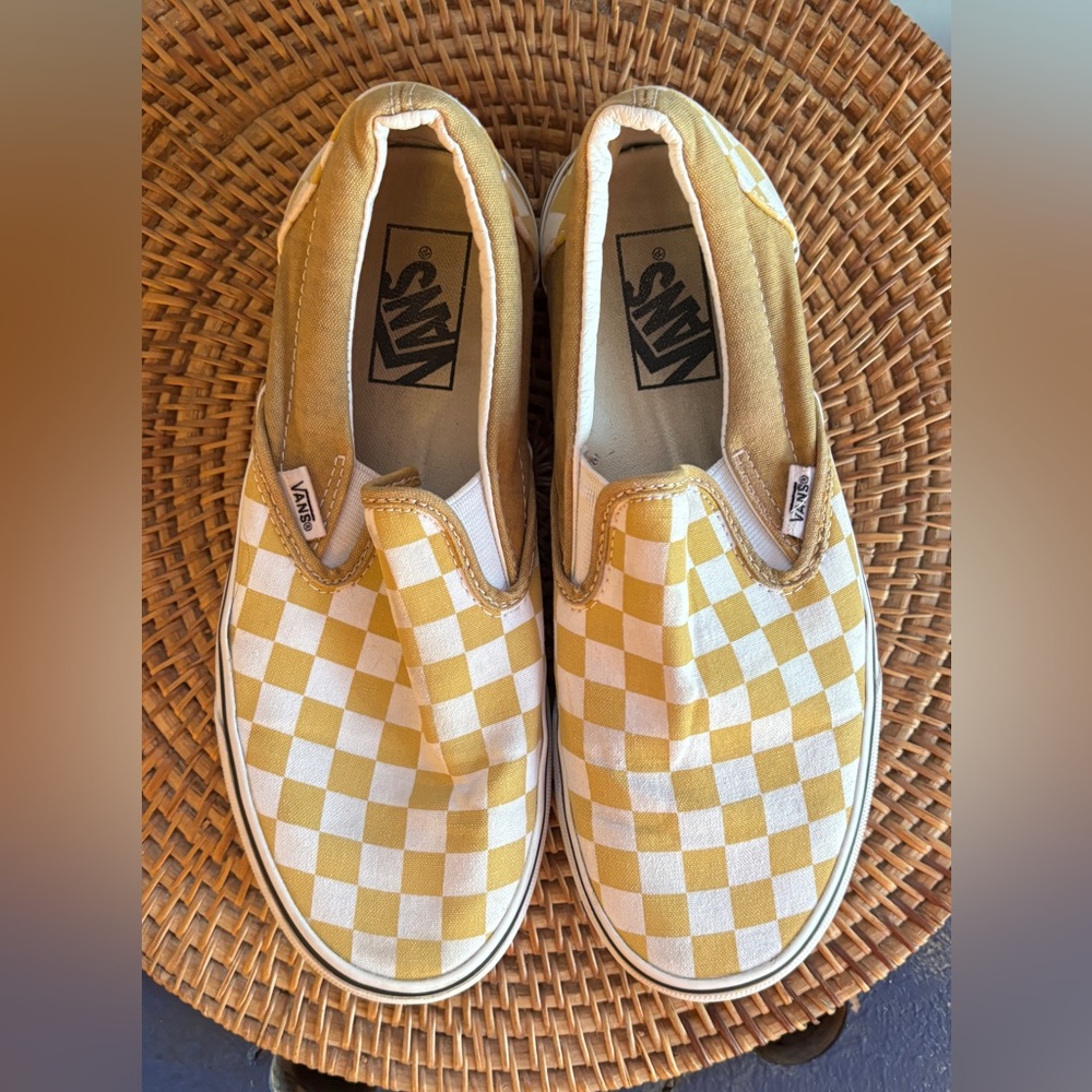 Vans Checkerboard Slip-On Sneakers in Yellow and White
